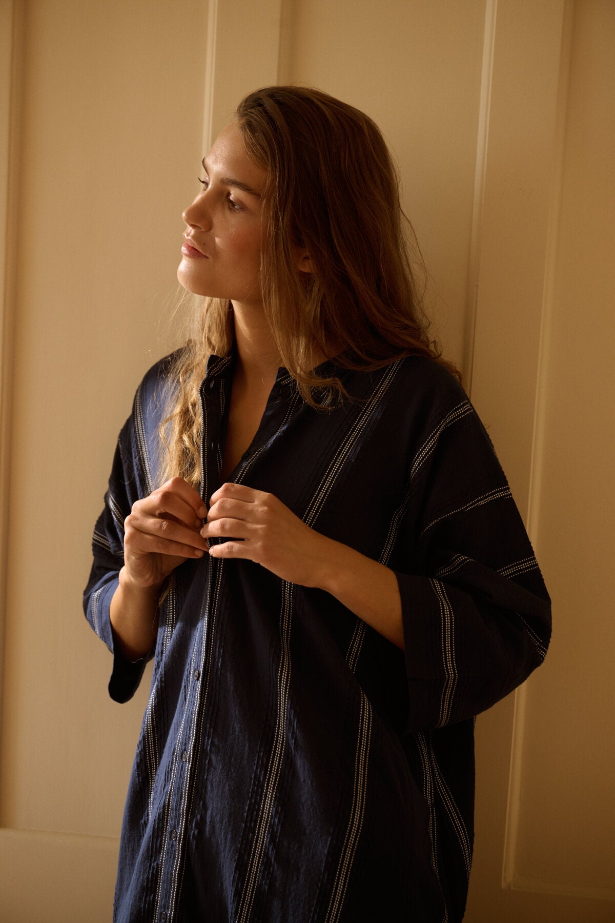 Lively Stripe skjortekjole - Dark navy/White